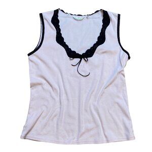 Y2K Daisy Fuentes Pink Sleepwear Top With Black Lace Trim & Bow Accents M